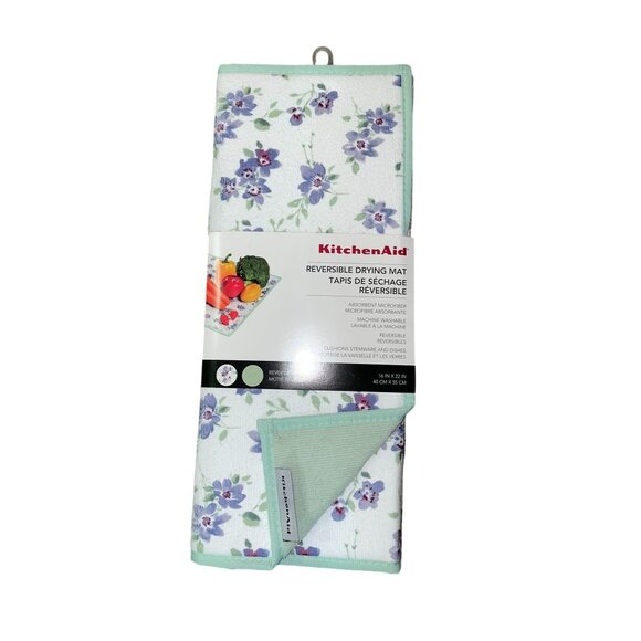 Kitchen Aid Reversible Drying Mat NEW Purple Floral - Picture 1 of 10